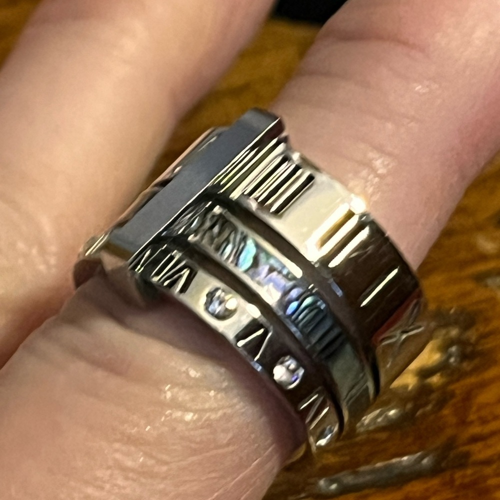 THREE LAYERS ROMAN NUMERALS BLUE EVENING RING SET SIZE 7 NEW - Picture 10 of 10